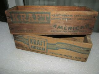 2 - Primitive Vintage Kraft Advertising Wood 2 Lb American Cheese Box Rustic Decor
