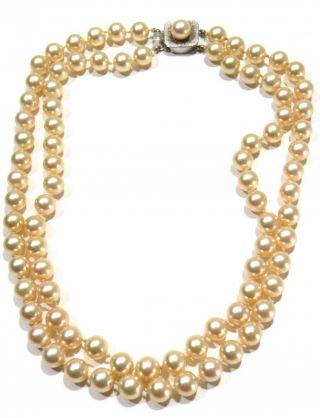 Vintage Carlos Garcia Madrid Majorica Pearl Double Strand Choker Necklace 17.  5 "