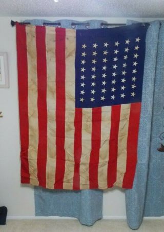 Huge Wwii U.  S.  48 Star Us Flag 51 " X 67 " With Embroidered Stars And 4 " Stripes