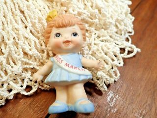 Vintage 3 " Porcelain " Doll Of The - Month " Figurine Miss March By Russ 9373