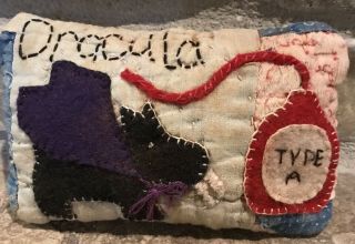 Primitive Dracula Scottie Dog Shelf Pillow - Made From Vintage Quilt