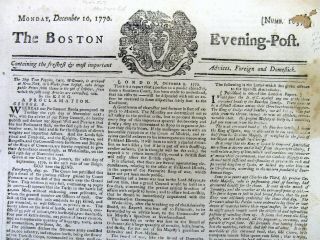 1770 Massachusetts Newspaper W Reference Tothe Boston Massacre Revolutionary War