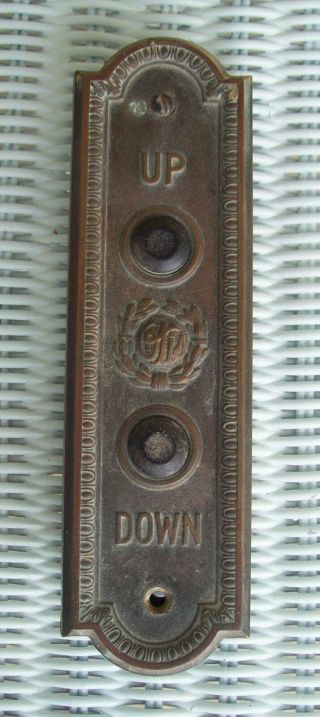 Antique Otis Elevator Brass 2 - Call Button Plate W/ Metal Backing,  1 Orig.  Screw