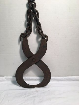 Vintage Antique Hand Forged Iron Ice Block Hook Tongs Farm Primitive