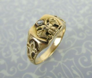 Masonic Ostby Barton 32 Degree 14k Gold Diamond Ring Fleur De Lis Sz 11.  25