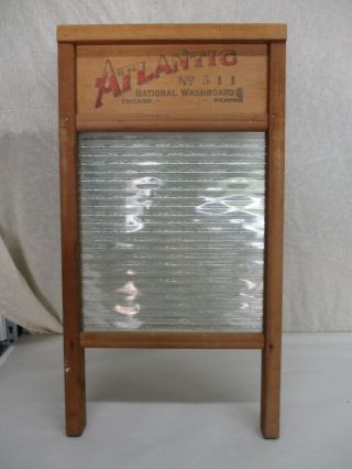 Vintage Atlantic No.  511 National Washboard Glass Wash Board,  Wood 14 