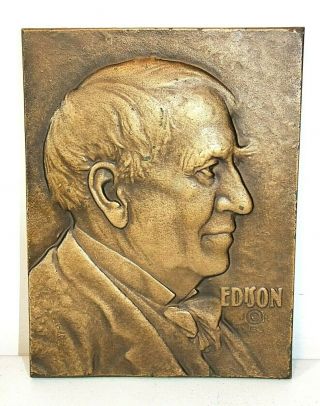 Large Medallic Art Co Thomas Edison Metal Plaque By John R.  Sinnock 7.  25 " X 9.  25 "