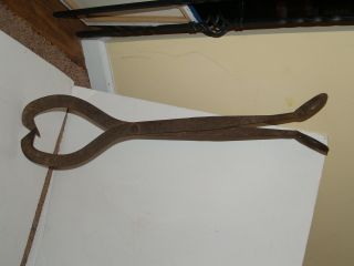 Large Antique Primitive Hand Forged Iron Ice Block/ Log Tongs 30 " Tall