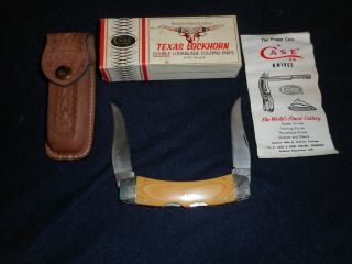 Vintage Case - Xx - Texas - Lockhorn - Double - Lockblade - With - Sheath,  Box,  & Paperwork