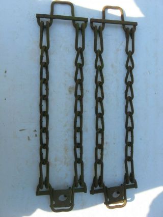 2 - 16 " Antique Rusty Steel Tire Chain Hangers Country Farmhouse Garden Barn Find