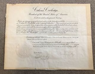 Calvin Coolidge Document Signed As President - Also Signed By Charles E.  Hughes