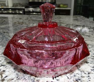 Viking Glass Thistle Diamond Point Covered Candy 6816 Hot Pink Vtg Mcm 1968