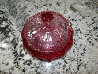 Viking Glass Thistle Diamond Point Covered Candy 6816 Hot Pink Vtg MCM 1968 2
