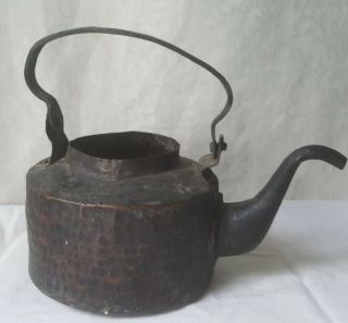 Antique 1800s Hand Wrought Iron Tea Pot Tea Kettle Hand Hammered Hearth Ware