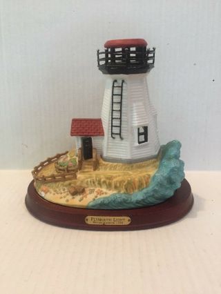 Vintage Partylite Plymouth Light Lighthouse Mass 1767 Candle Wood Stand 2003 Wow