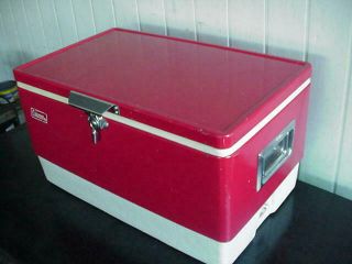 Vintage 1976 Red Metal Coleman Cooler With Tray