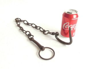 Antique Wrought Iron Ring / Hook Rare Chain Blacksmith Made Old Rustic Farm Tool