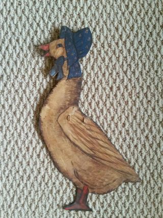 Vintage 1987 Metal Mother Goose Duck With Bonnet Wall Hanging Hand Painted 10x7 "
