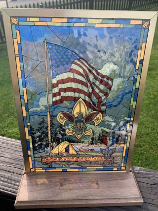 Vintage Eagle Scout Bsa Boy Scouts Of America Stained Glass Tableau Jack Woodson