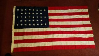 Vintage 36 Star American Flag - 5 Ft By 3 Ft - Early Bull Dog Bunting