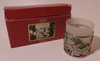 Lenox Holiday Votive Tea Light Candle Holder In Box: Holly Leaf & Berry