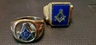 Vintage Mason Rings Masonic Square Compass Symbol 10k & ?
