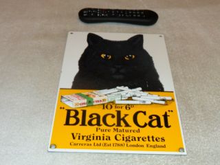 Vintage Black Cat Virginia Cigarettes 12 " Porcelain Metal Car Gasoline Oil Sign