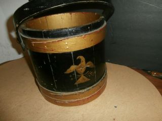 Antique Wooden Sugar Bucket Firkin Gold Black Painted W/ No Lid