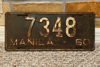 Orig 1960 Manila Philippines Vintage Car License Plate Man Cave Garage Bar Sign