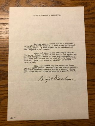 Vintage Undated Letter Signed By Dwight D.  Eisenhower On His Office Letterhead