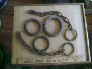 5 Hand Forged Wrought Iron Rings Antique Vintage Old Chain