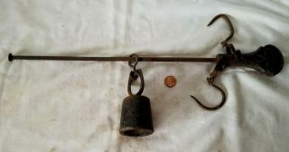 Antique Cast Iron Balance Beam Scale Hanging Primitive Farm Tool Bell Weight
