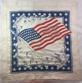 1892 President Benjamin Harrison Silk Campaign Bandana W Flag Americana