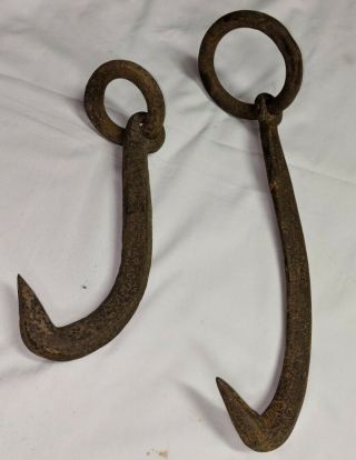 Pair (2) Antique Vintage Cant Hook Peavey Logging Hook & Ring Steampunk Hooks