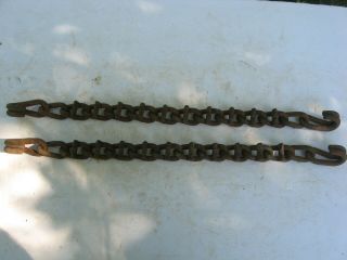 2x 19 " Vintage Rusty Heavy Twisted Link Chains & Crossbars & Hooks Old Metal Art