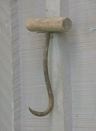 Old Vintage Hay Hook W Wooden Handle Primitive Rustic Country Farm Tool Decor D