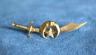 Antique Masonic 14kt Gold Diamond Egyptian Scimitar Lapel Pin Jewel Medal Brooch
