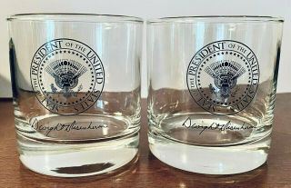 Two Rare Dwight D.  Eisenhower Presidential Seal Old Fashioned Glass - Tumbler