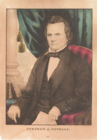 1860 Stephen Douglas Presidential Campaign Portrait Currier & Ives Stone Litho