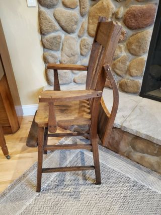 Vintage Antique Solid Wooden Baby Feeding High Chair With Swing Tray