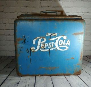 Vintage Pepsi Cola Picnic Cooler Progress Refrigeration Co - Blue