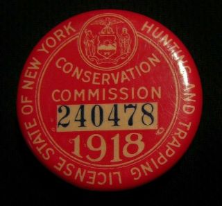 1918 State Of York Hunting And Trapping License Badge Pin