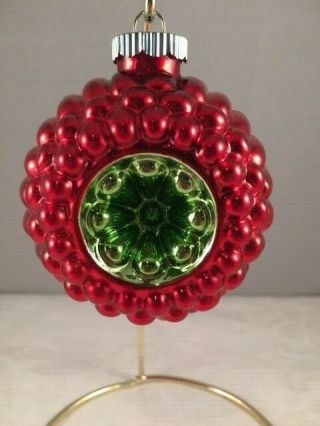 Red Glass Christmas Tree Ornament,  Green Indent,  Shiny Brite,  Christopher Radko