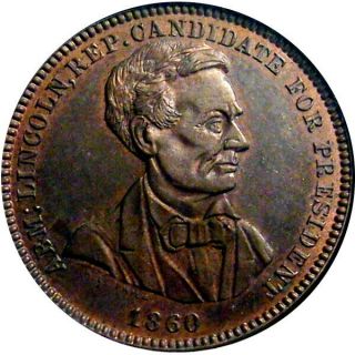 1860 Abraham Lincoln Homes For Men Political Campaign Medal Ngc Ms63