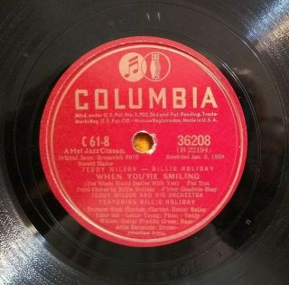 Billie Holiday Teddy Wilson 78rpm Columbia 36208 When You 