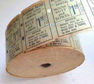 Vintage Bushman Baths Park Coney Island Roll Of Tickets Global Ticket Co.  Inc.