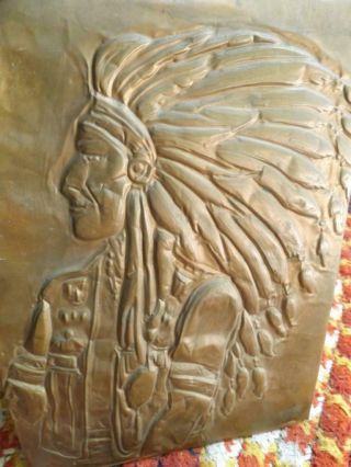 Primitive Vintage Folk Art Tooled Copper Native American Indian Chief Wall Hang