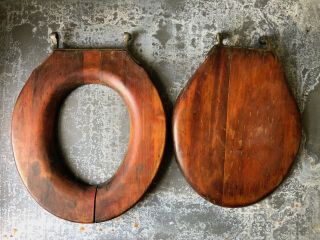 Vintage Wooden Toilet Seat And Lid,  Some Hardware (needs Some Work)