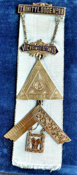 14k Gold Masonic Past Master Presentation Jewels 1949 Trinity 98