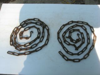 2 - 73 " Antique Rusty Steel Chains & Hooks Country Farmhouse Steampunk Barn Find